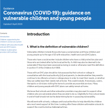 Coronavirus (COVID-19): guidance on vulnerable children and young people